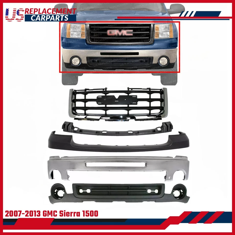 前保险杠镀铬 + 格栅 + 上 + Valance 适用于 2007 - 2013 年 GMC Sierra 1500 — 第 1/4 张图片