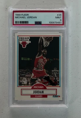 1990 FLEER BASKETBALL #26 MICHAEL JORDAN ERROR NO LINE PSA 9 MINT - Image 1 of 2