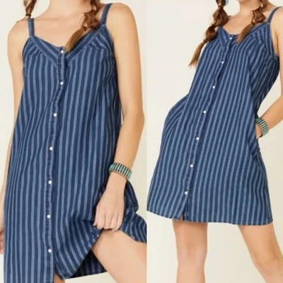 Wrangler ретро женщин XXL в полоску без рукавов жемчуг Snap мини-платье на пуговицах - Изображение 1 из 4