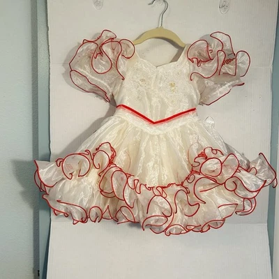 Vestido vintage LIDA Califórnia feito nos EUA crianças meninas vermelho e branco 3-4T (2Z) - Imagem 1 de 4