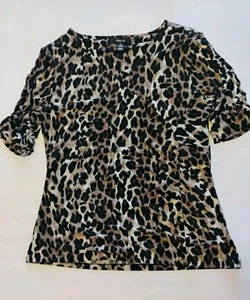 Style & Co Animal Print Top Women Size L Stretchy Y2k Office Core - Picture 1 of 7