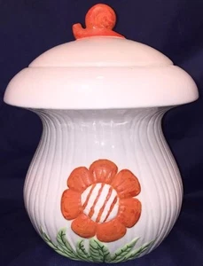 MUSHROOM Shaped CERAMIC COOKIE JAR White Vtg 1976 Hand Painted - Picture 1 of 12