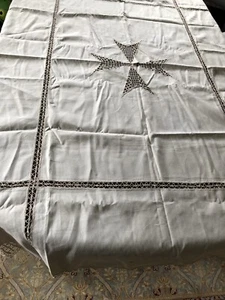 Lace & Linen Rectangular Tablecloth / Topper 69” - Picture 1 of 11