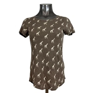 Halogen Women's T-Shirt Short Sleeve Novelty Print Giraffes Brown Linen Blend XS - Picture 1 of 7