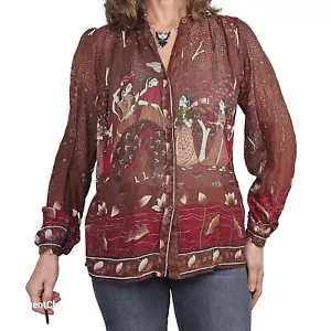 Vintage ZODIAC S/M Damen Bluse Walk Like An Egyptian Revival Print Herbstfarben - Bild 1 von 23
