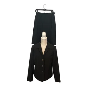 D. J. Summers Women 2-Piece Blazer Sz 8 Skirt Lined Pencil Pleated Lined Black - Picture 1 of 11