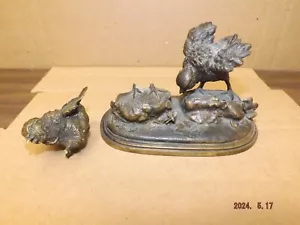 Scultura vintage in bronzo danneggiata di due uccellini di F. Pautrot ha bisogno di riparazione - Foto 1 di 14