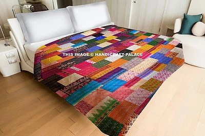 Manta colcha acolchada decoración kantha reina retazos sari seda patola india Foto 1 de 4