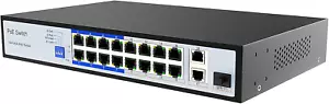 18 Ports Poe Switch, 16 Poe 250W, 1000 Mbps 800 Ft, Standard IEEE 802 3I/3U/3X/A - Picture 1 of 6