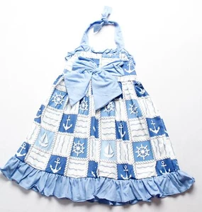 Abby & Evie Girls Sailboat Bow Detail Flowy Dress AC2 Blue/White Size 5 NWT - Picture 1 of 3