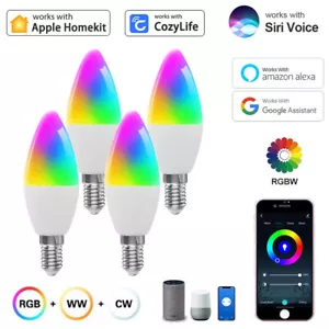 1/2/4xWiFi RGB Smart LED Candle Light Bulb for Apple Homekit Amazon Alexa Google - Picture 1 of 19