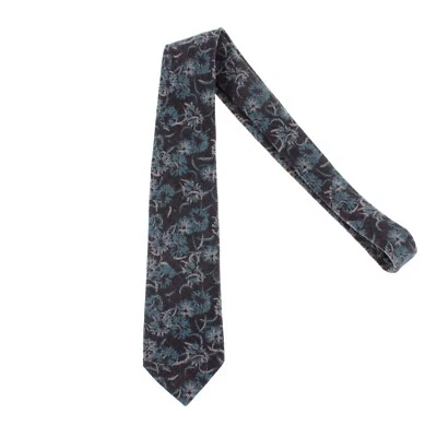Corbata Kiton nueva sin etiquetas 100 % lana siete pliegues en gris/azul caprichoso patrón floral Foto 1 de 4