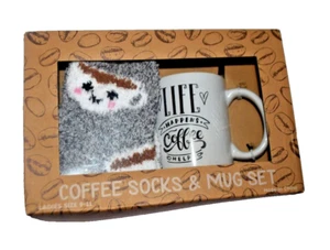 New Coffee Socks & Mug Set Gift . Ladies size Socks 9-11 / Coffee Mug - Picture 1 of 3