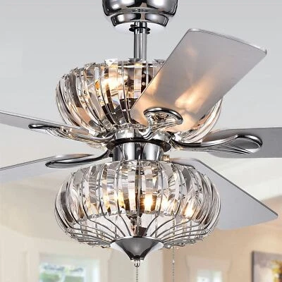 Kyana Chrome Crystal 6-light 52-inch Ceiling Fan Pull Chain - Image 1 of 4