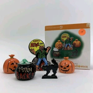 Dept 56 Halloween Accessory Set 53246 Village Decorating Pumpkins Cat Cauldron - Picture 1 of 24