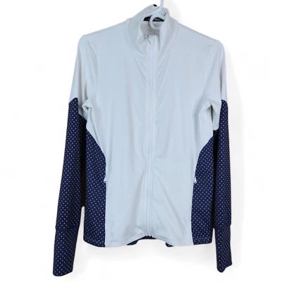 Chaqueta Ralph Lauren RLX para mujer mediana blanca azul agujeros para el pulgar absorbente activa de golf Foto 1 de 4