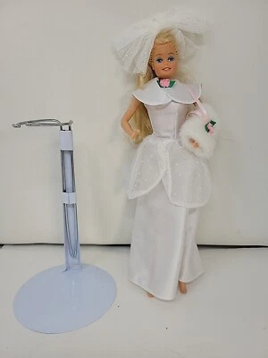 1990 Bridal Barbie Doll White Wedding Dress Bride Foto 1 de 4