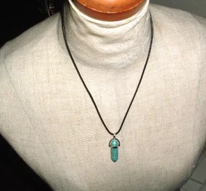 Turquoise Bullet Pendant Healing Stone 20" Leather Chain Necklace - Picture 1 of 2