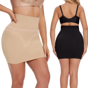 Women Shapewear High Waisted Body Shaper Half Skirt Thong 2 in 1 Butt Lifter New - Picture 1 of 22