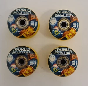 4 X Vintage 90s WORLD INDUSTRIES Skateboard WET WILLY wheels+bearings NEW 5.1cm - Picture 1 of 4