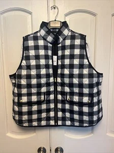J Crew NWT Size 3X Black/Ivory Buffalo Plaid Puffer Vest w/ Snap Pockets - Picture 1 of 2