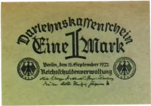 1922 Germany Weimar Republic 1 Mark Banknote UNCIRCULATED - Picture 1 of 2