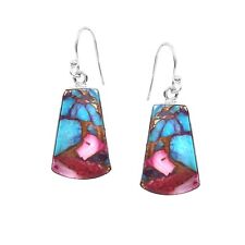 Pink Purple Turquoise Gemstone 925 Sterling Silver Coffin Shape Earring 32.5Ct