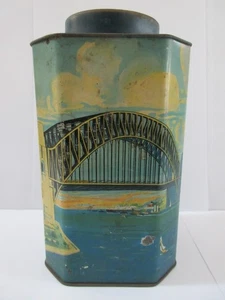 VINTAGE BUSHELLS SYDNEY HARBOUR BRIDGE BLUE LABEL TEA 1 LB TIN . - Picture 1 of 13