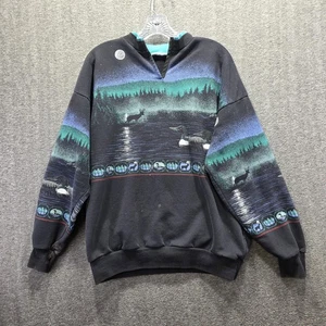 Wildlife Lake Scene Sweatshirt Herren Large schwarz Loon Deer Natur Pullover - Bild 1 von 9