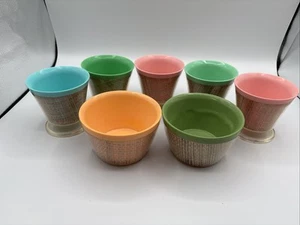 LOT of 5 Vintage Raffiaware Burlap dessert cups-Mid Century + 3 Snack Bowls - Picture 1 of 12