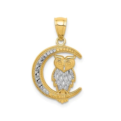 Colgante Luna Creciente Búho Rodio Oro Amarillo 14k para Mujer Naturaleza Espiritual Judía Foto 1 de 4