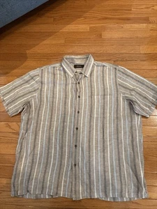 TASSO ELBA Linen Cotton Short Sleeve Striped Button Down Brown/Tan XL Preowned - Picture 1 of 9