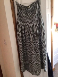 Next Size 14 KHAKI WAVE STRIPE SHIRRED BANDEAU STRAPLESS MAXI DRESS BNWT - Picture 1 of 6