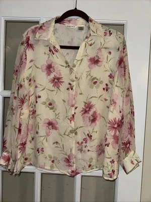 Blusa Laura Ashley Seda Rosa Estampado Floral 16W Cierre a Presión Elegante Foto 1 de 4