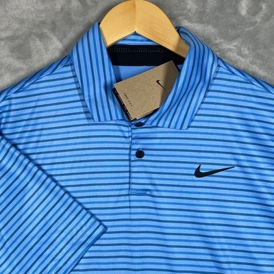Nike Dri-FIT Golf Polo Para Hombres Mediano Rayas Azul Negro Calce Atlético NUEVO Foto 1 de 4