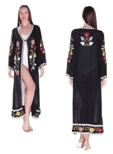 RANEE'S COVER-UP cardigan embroidered KIMONO EMBELLISHED resort beach vacation - Picture 1 of 4
