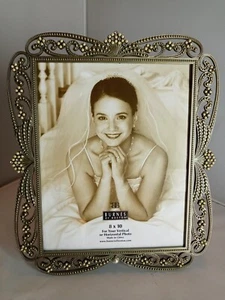 Burnes of Boston Wedding Picture Frame 8 X 10 Beaded Crystal Scroll Art - Picture 1 of 3