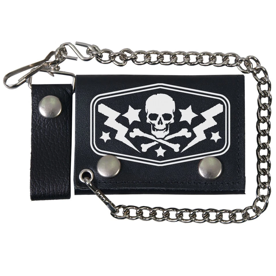 CARTERA DE CUERO TRIPLE PLIEGUE CALAVERA RX de 4 pulgadas con cadena Foto 1 de 1