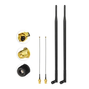 2-Pack 9dBi 2.4GHz WiFi RP-SMA Omni Antenna with IPX U.FL to RP-SMA Cable 15cm - Afbeelding 1 van 6