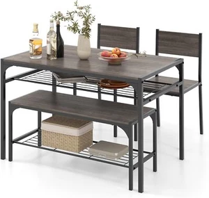 4 Pieces Dining Table Set, Kitchen Table and 2 Chairs for 4 with Bench, Storage - Picture 1 of 2