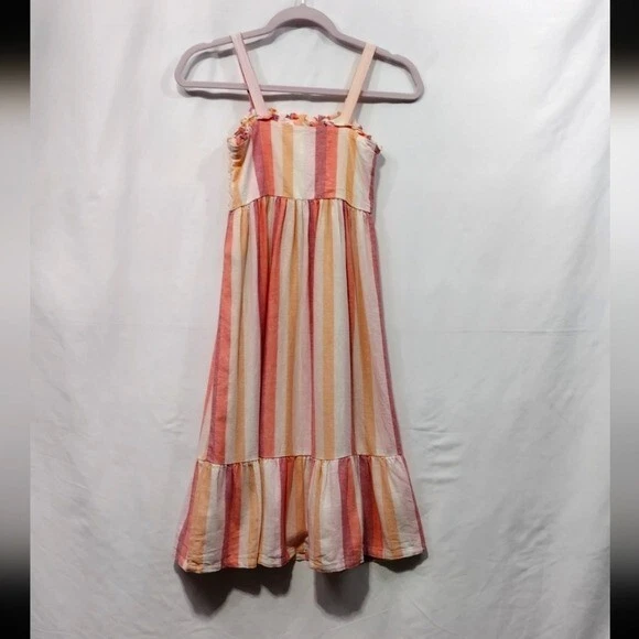 Vestido Gap Niños Lino Rayas Volantes Niñas M Multicolor Tiras Cottagecore Playa Foto 1 de 4