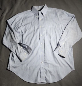 Lauren Ralph Lauren Shirt Men Size 17 1/2 Blue Striped Button Up Long Sleeve - Foto 1 di 15