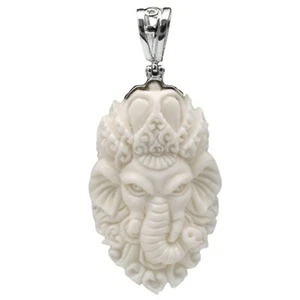Collana ciondolo amuleto Lord Ganesha elegante fatto a mano argento 925 osso PB372 - Foto 1 di 2