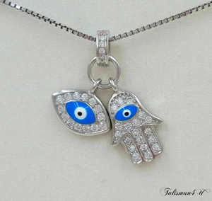 Collar de plata esterlina mal de ojo Hamsa colgante de circonio cúbico cadena de 18 - Imagen 1 de 7