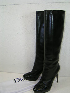 NIB DIOR BLACK LEATHER KARENINA SLOUCH PULL ON TALL BOOTS 41 11  $1250