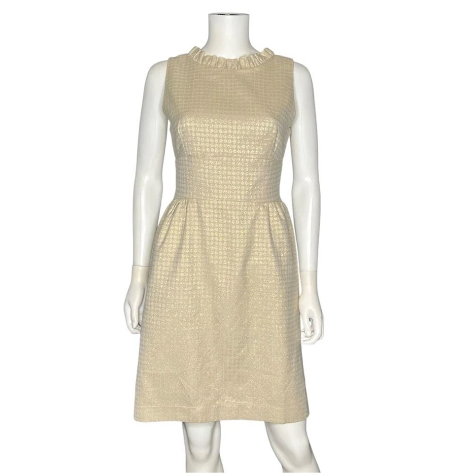 Vestido Karen Zambos Vintage Alta Costura Sin Mangas Volantes Dorado Talla 8 Foto 1 de 4