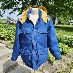 Eddie Bauer Puffer Jacket Men's L Blue Full Zip Goose Down Outerwear Vtg 1980's - Picture 1 of 24