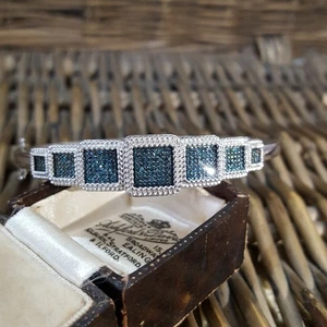 Bracciale in argento sterling 925, braccialetto con diamanti blu naturali, 8,2", polso grande - Foto 1 di 8