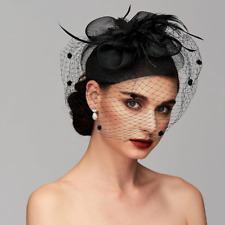 Zivyes Fascinator Kentucky Derby women feather hair clip polka dot stage tea hat