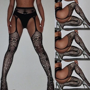 Damen Sexy Offen Strumpfhose mit Strass Floral Strümpfe Strumpfband Socken Tight - Bild 1 von 10
